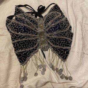 Belly Dance Silver Beaded Halter Top Size Small